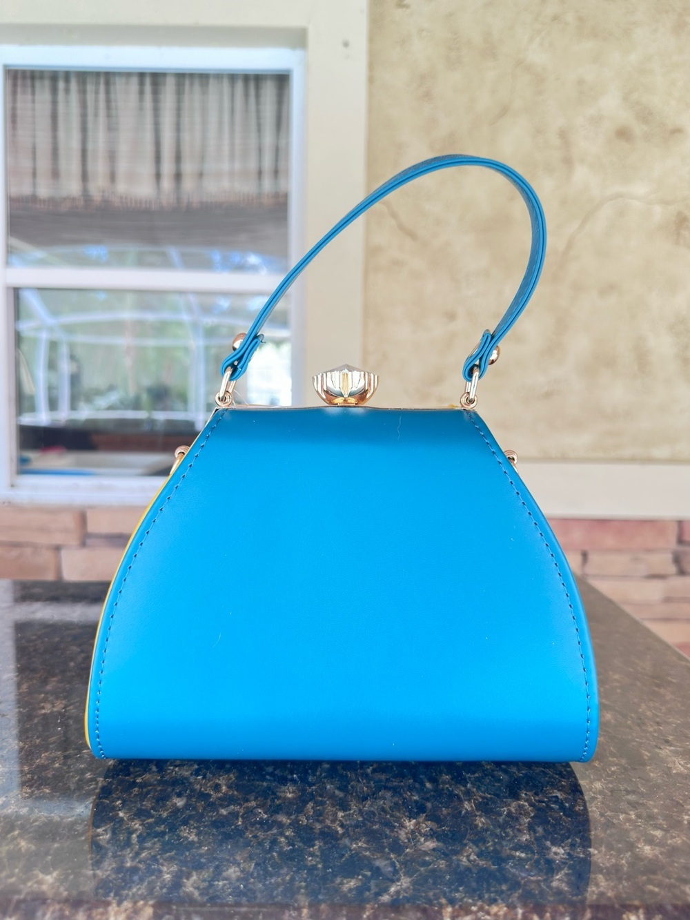 Accessorize Blue Yellow Top Handle Crossbody Bag Crystal Clasp - Picture 5 of 16